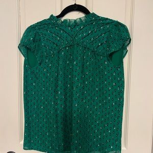 Ba&sh Emerald Green and Gold cap sleeve blouse